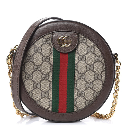 Gucci GG Supreme Monogram Web Mini Ophidia Round Shoulder Bag Brown 1 of 9