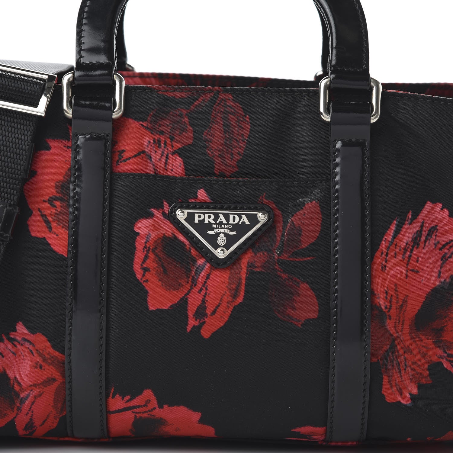 Prada Tessuto Nylon Rose Satchel Black Rosso 9 of 10