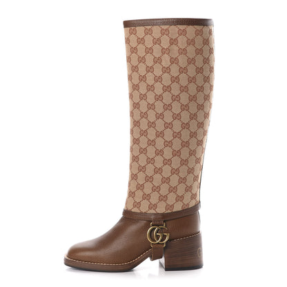 Gucci GG Monogram Calfskin Lola Tall Boots 36 Beige Ruggine Cuir 1 of 10