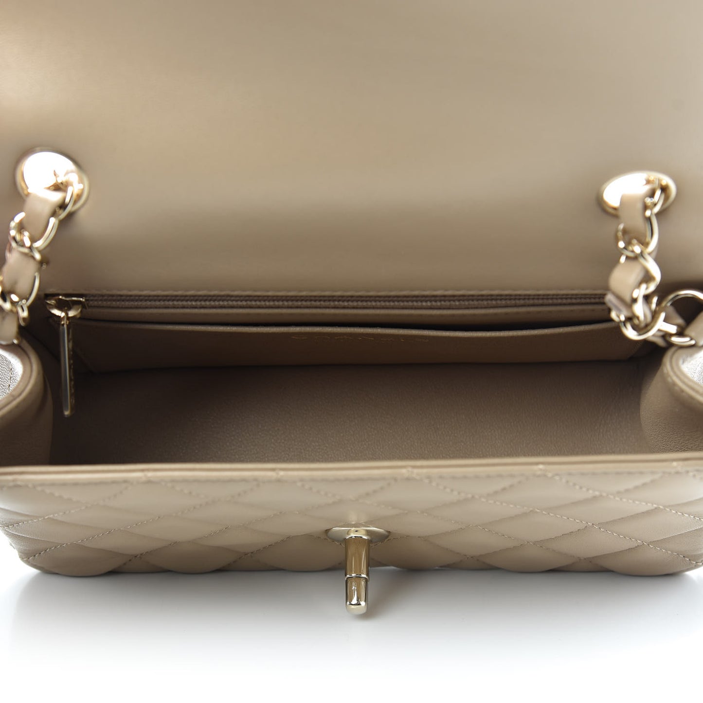 Lambskin Quilted Mini Rectangular Flap Dark Beige