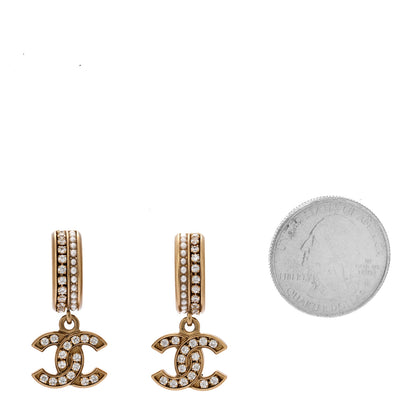 Chanel Crystal Pearl CC Hoop Drop Earrings Gold 2 of 4