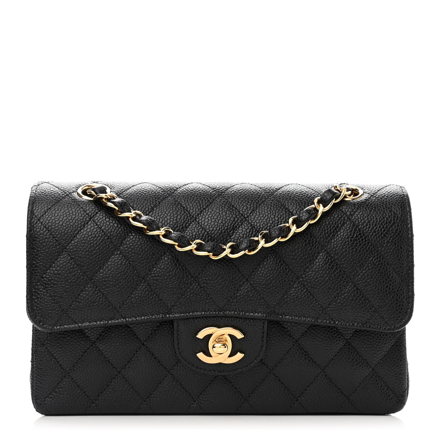 Caviar Quilted Small Double Flap Black
