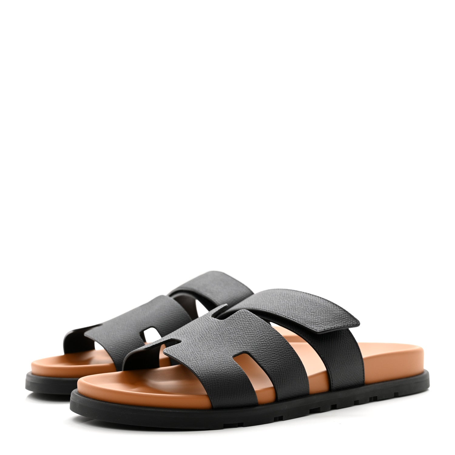Hermes Epsom Mens Chypre Sandals 41.5 Black Natural 3 of 9