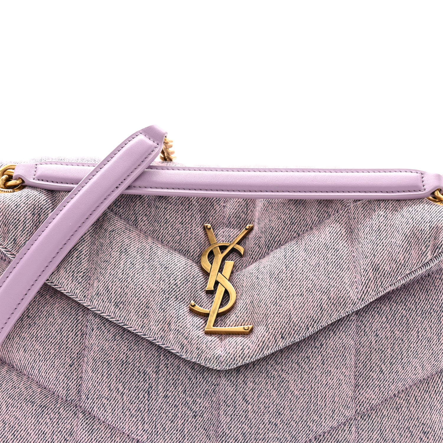 Saint Laurent Denim Quilted Small Loulou Puffer Monogram Chain Satchel Bleached Lilac 8 of 12