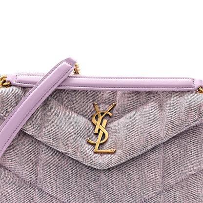Saint Laurent Denim Quilted Small Loulou Puffer Monogram Chain Satchel Bleached Lilac 8 of 12