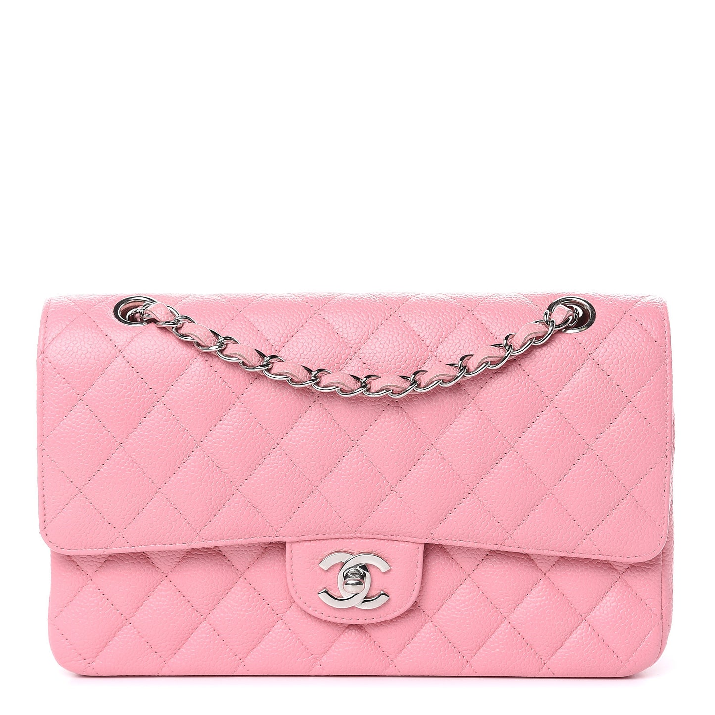Caviar Quilted Medium Double Flap Pink