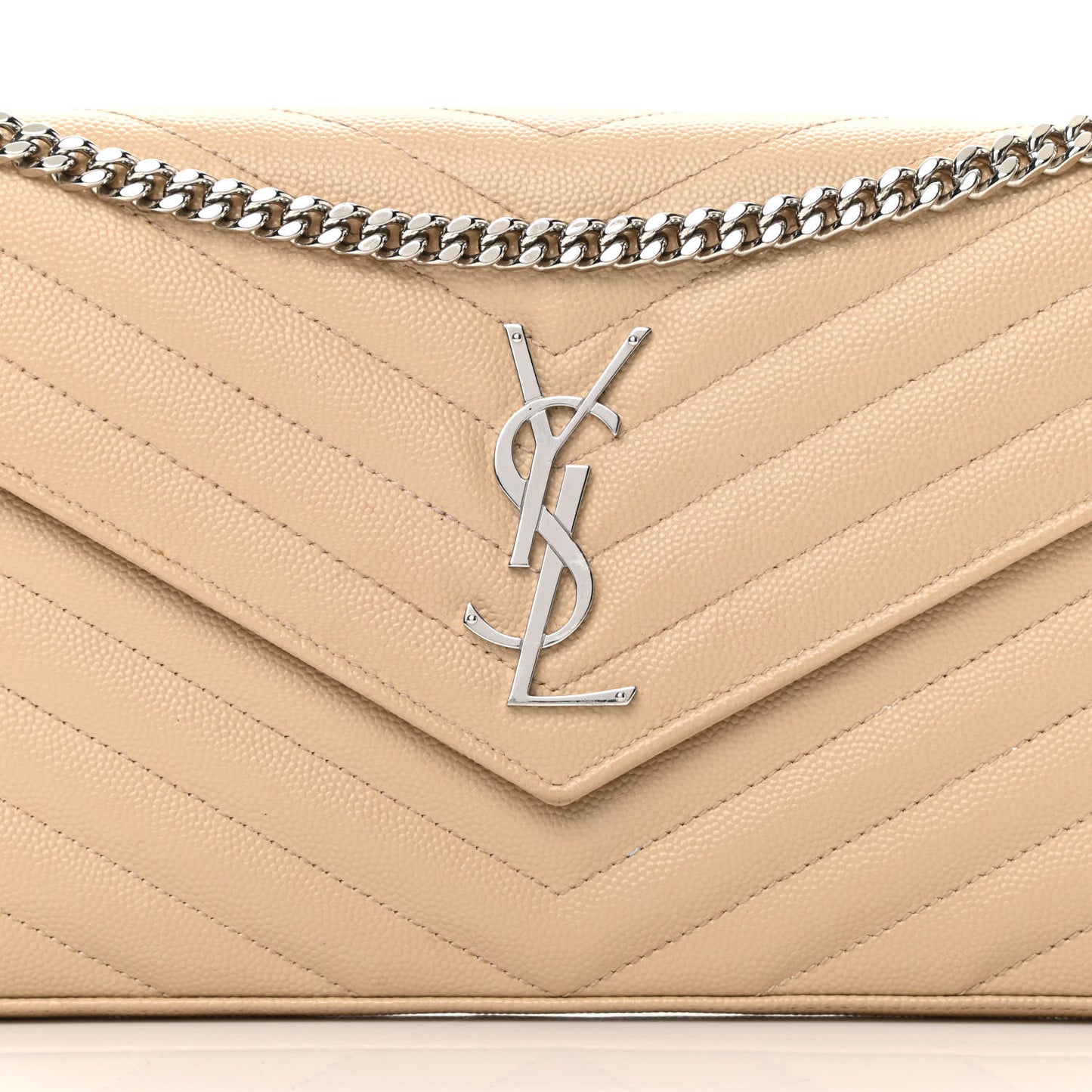 Grain De Poudre Matelasse Chevron Monogram Chain Wallet Nude Powder