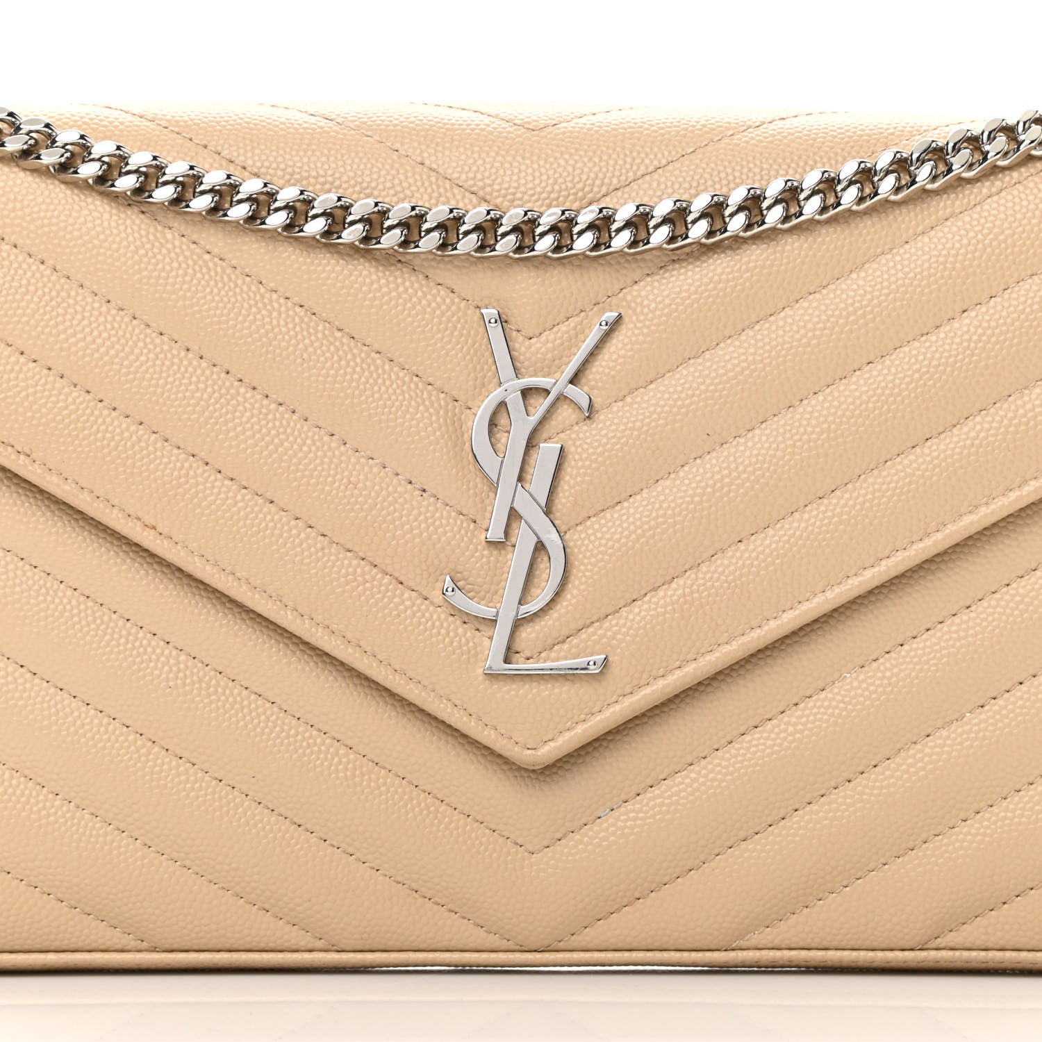 Saint Laurent Grain De Poudre Matelasse Chevron Monogram Chain Wallet Nude Powder 8 of 16