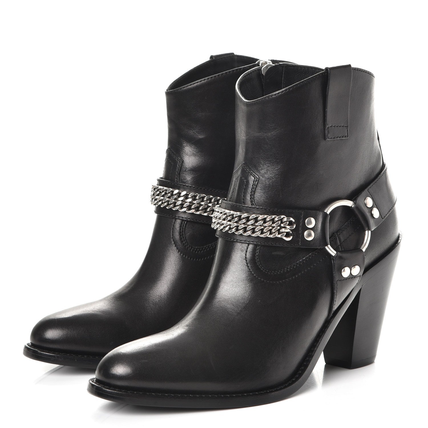 Saint Laurent Calfskin Chain Harness Curtis 80 Ankle Boots 37 Black 3 of 10