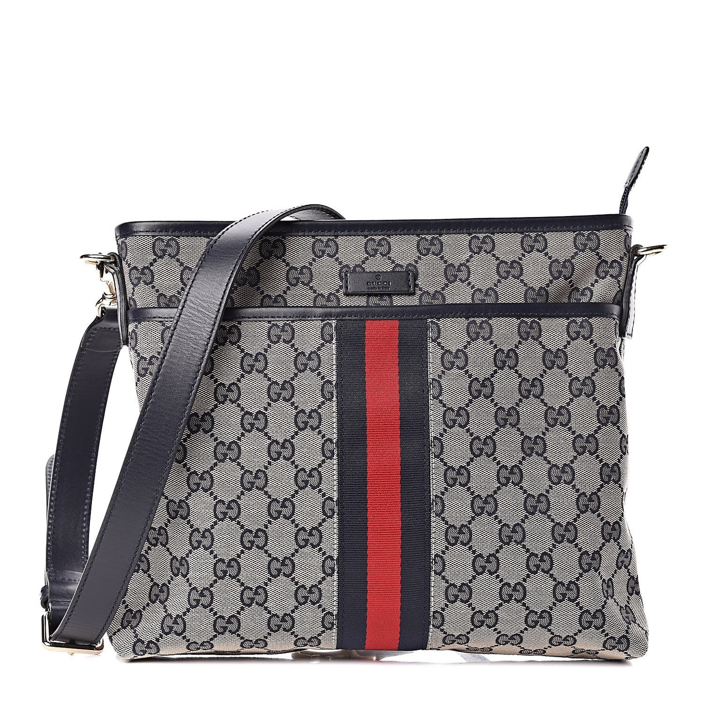 GG Supreme Monogram Web Flat Messenger Bag Navy