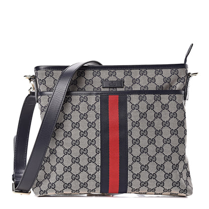 Gucci GG Supreme Monogram Web Flat Messenger Bag Navy 1 of 10