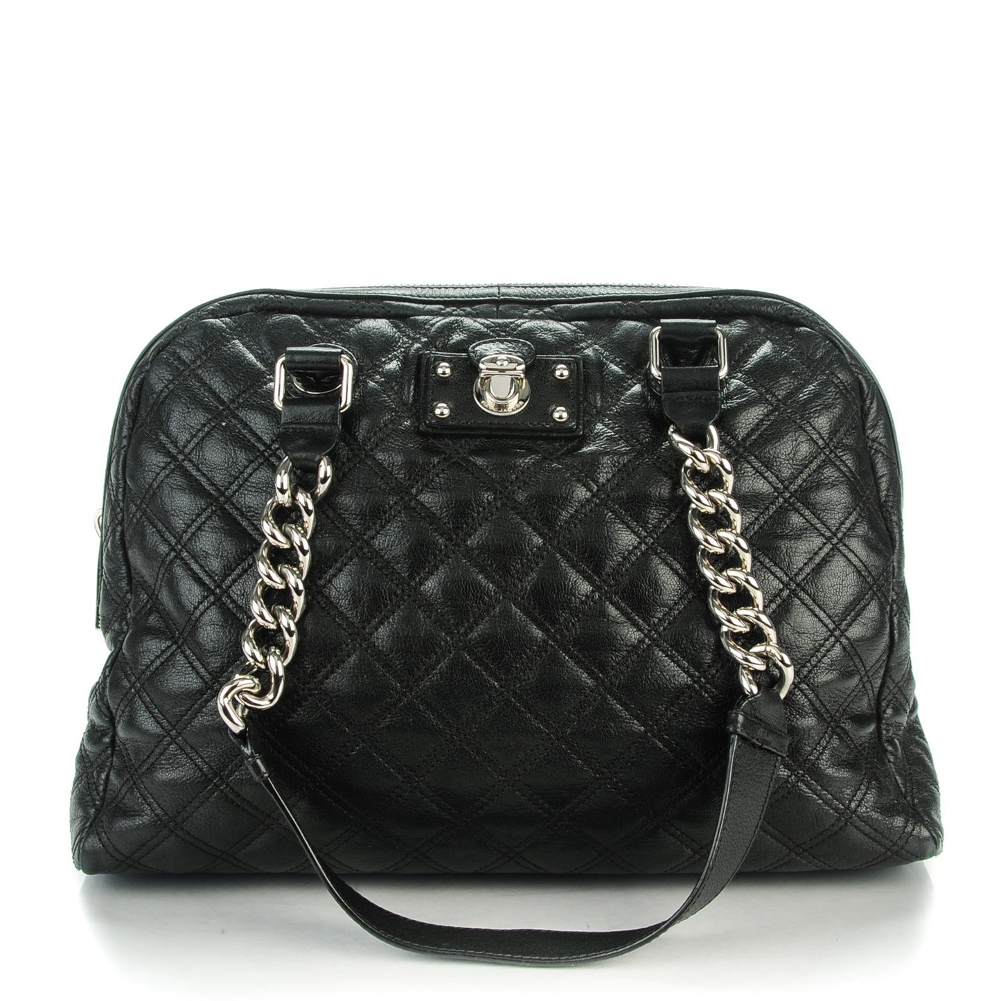 Lacquered Goatskin Quilted Karlie Satchel Black