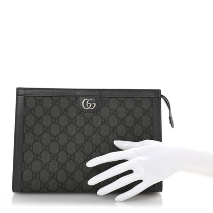 Gucci GG Supreme Monogram Textured Dollar Calfskin Ophidia Wristlet Pouch Grey Black Graphite Grey 2 of 8