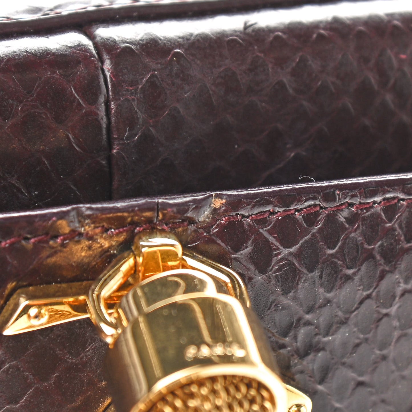 Snakeskin Small Classic Monogram Kate Tassel Satchel Bordeaux