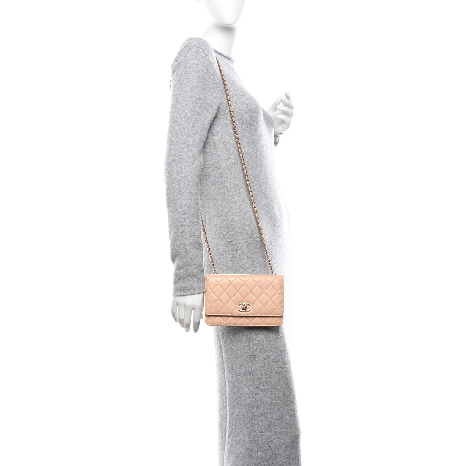 Chanel Lambskin Quilted Trendy CC Wallet On Chain WOC Beige 2 of 12