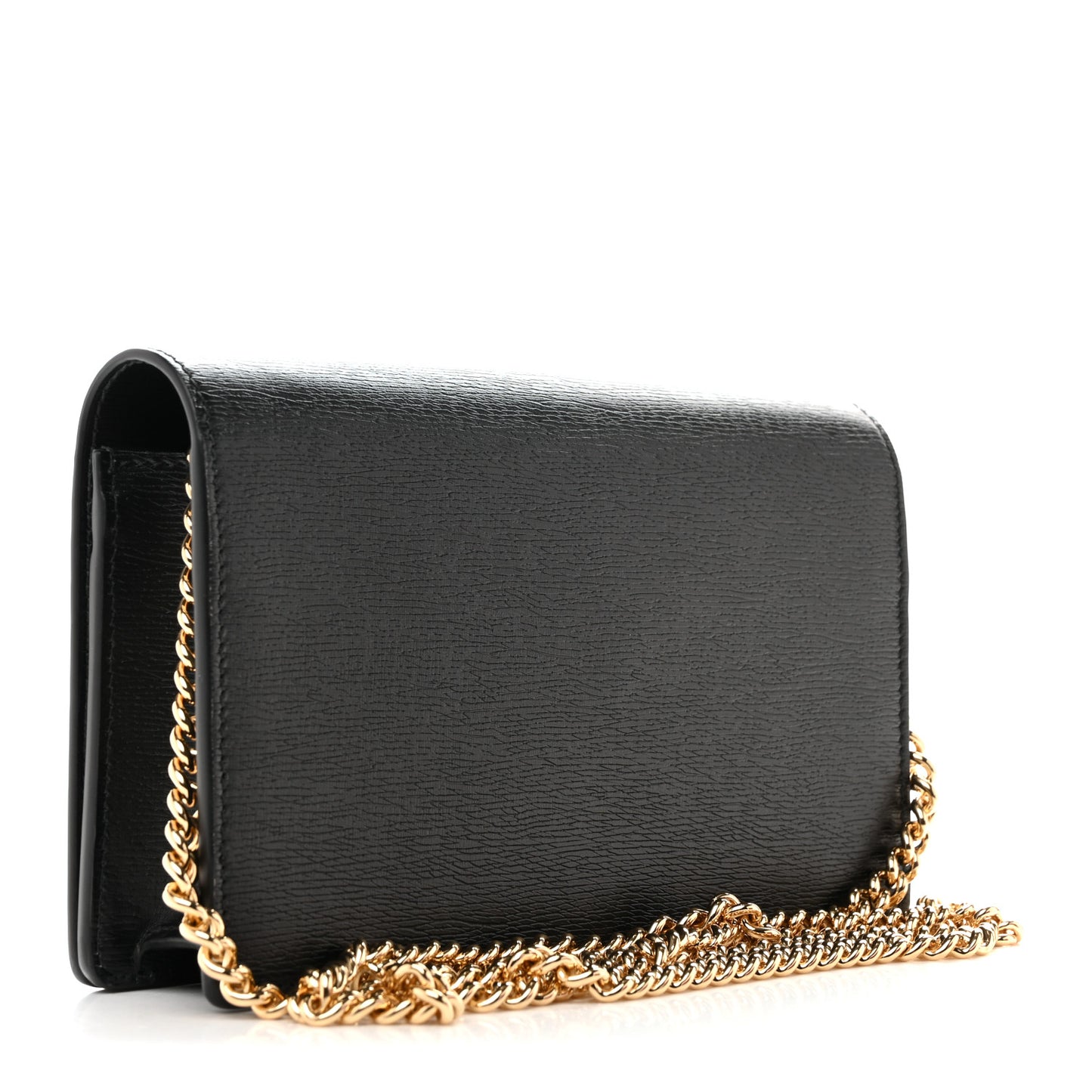 Textured Calfskin Script Logo Wallet On Chain Black