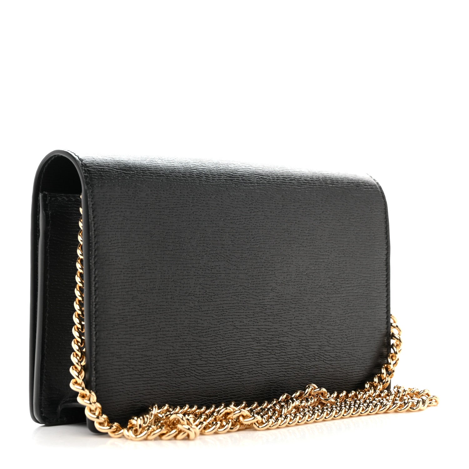 Gucci Textured Calfskin Script Logo Wallet On Chain Black 3 of 11