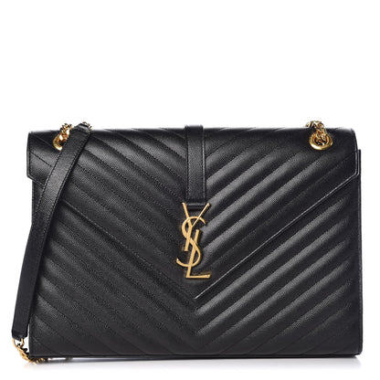 Saint Laurent Grain De Poudre Matelasse Chevron Large Monogram Satchel Black 1 of 10