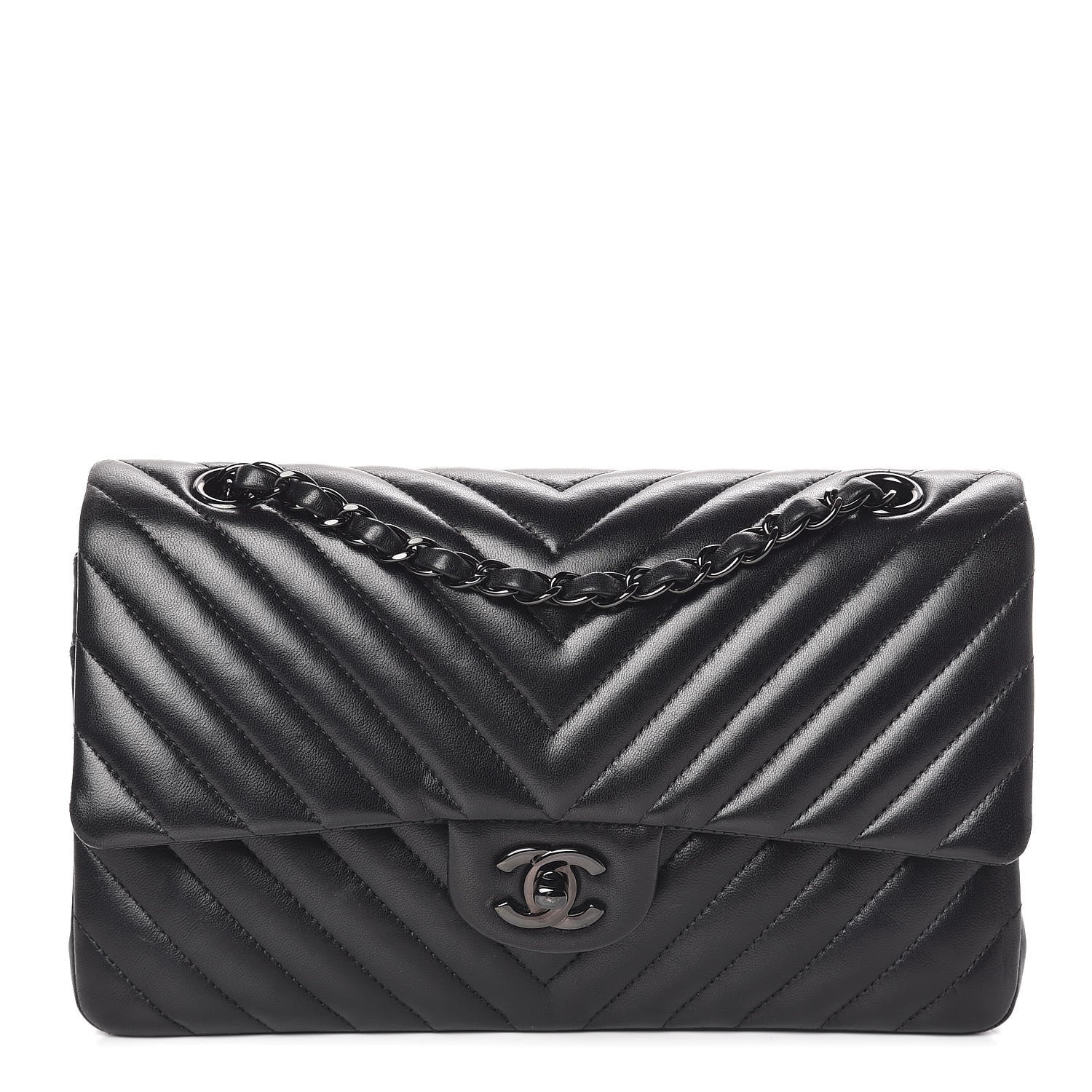Chanel Lambskin Chevron Quilted Medium Double Flap So Black 1 of 21