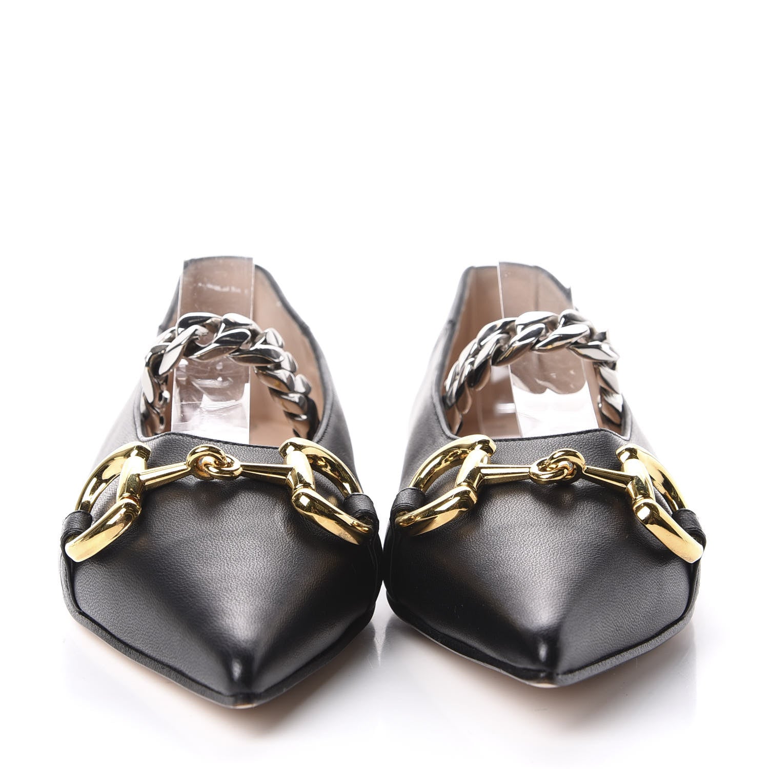 Gucci Nappa Lumiere Deva Horsebit Chain Embellished Flats 38 Black 2 of 9