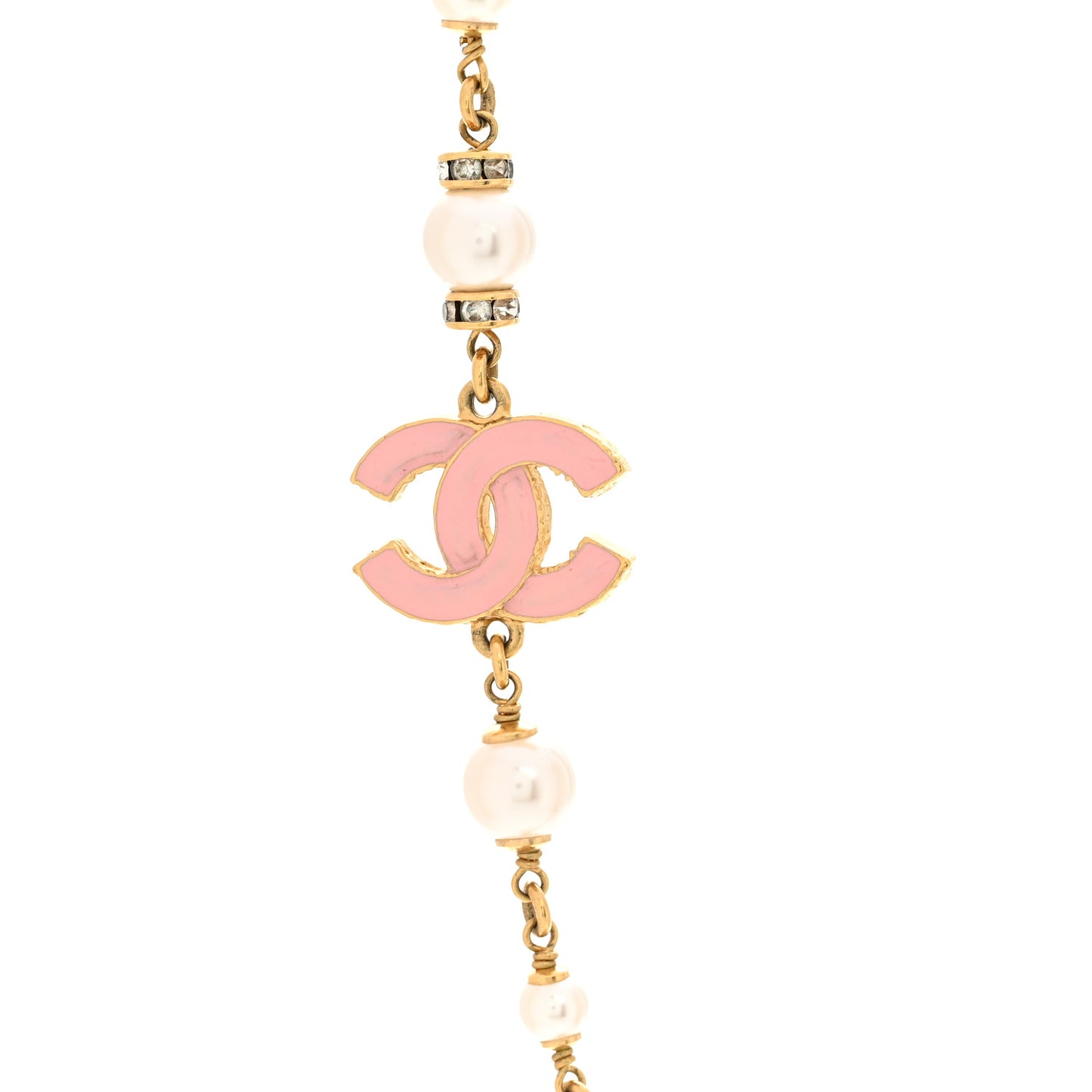 Pearl Bead Enamel CC Short Necklace Pink Gold