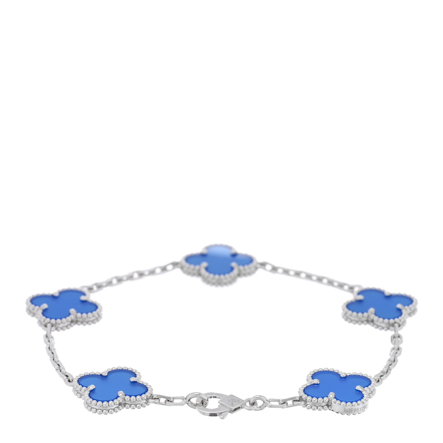 Van Cleef & Arpels 18K White Gold Blue Agate 5 Motifs Vintage Alhambra Bracelet 2 of 4