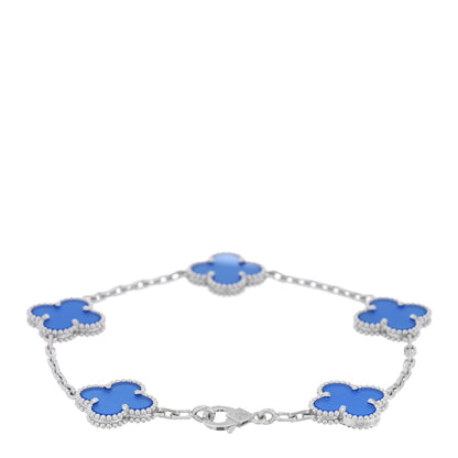 Van Cleef & Arpels 18K White Gold Blue Agate 5 Motifs Vintage Alhambra Bracelet 2 of 4