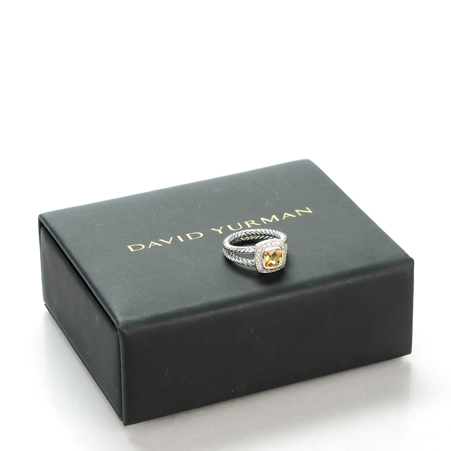 David Yurman Sterling Silver Diamond Citrine 7mm Petite Albion Ring 54 7 4 of 5