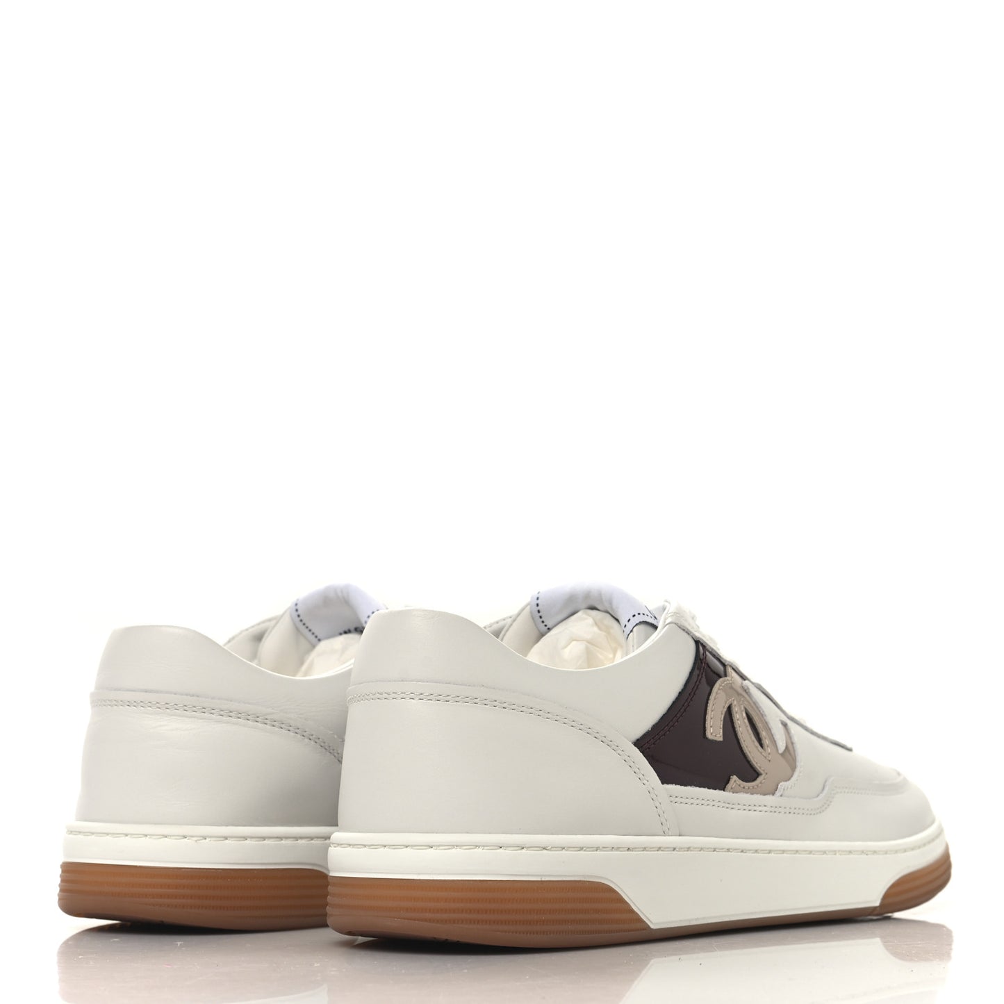 Calfskin Patent Womens CC Sneakers 41 White Burgundy Beige