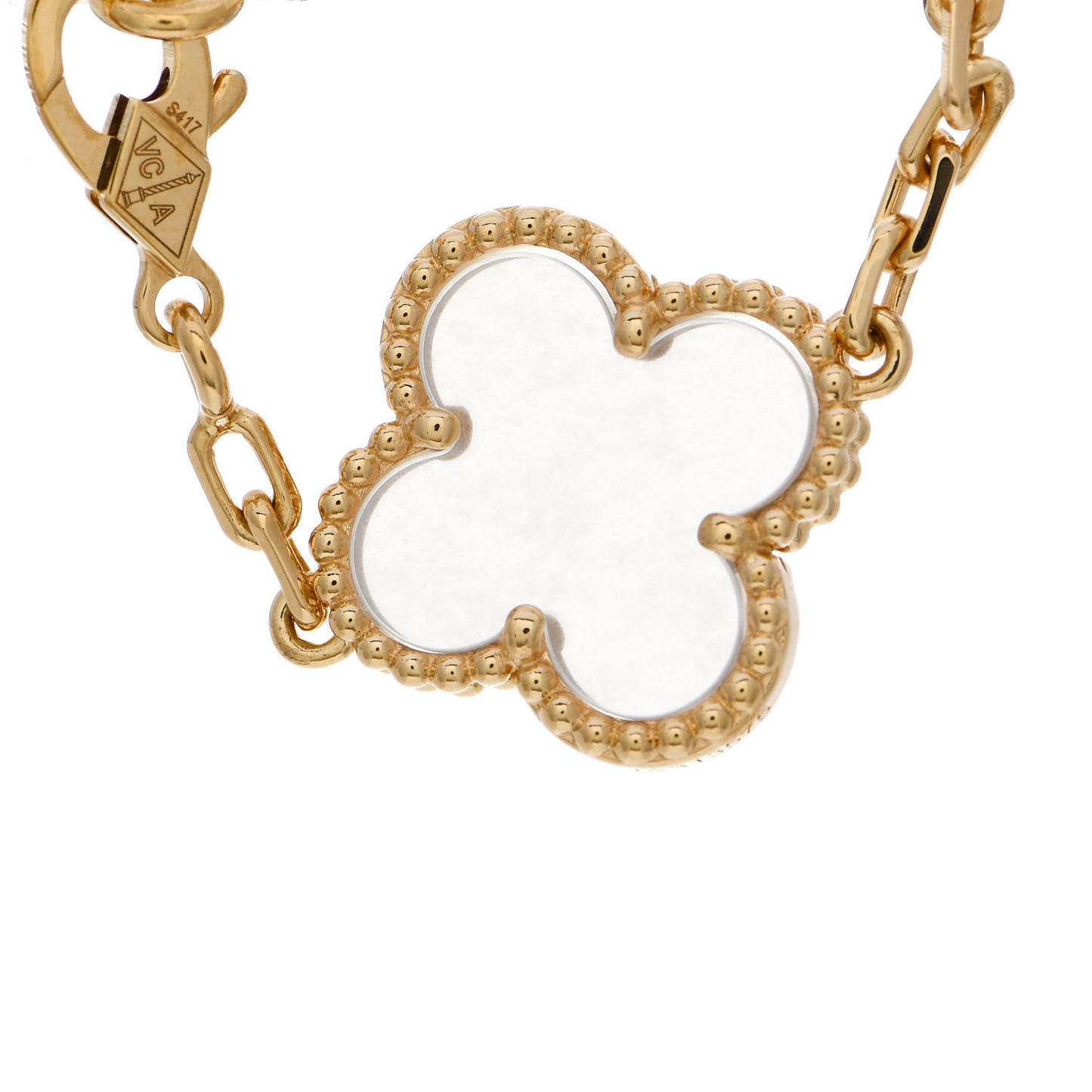 18K Yellow Gold Rock Crystal 5 Motifs Vintage Alhambra Bracelet