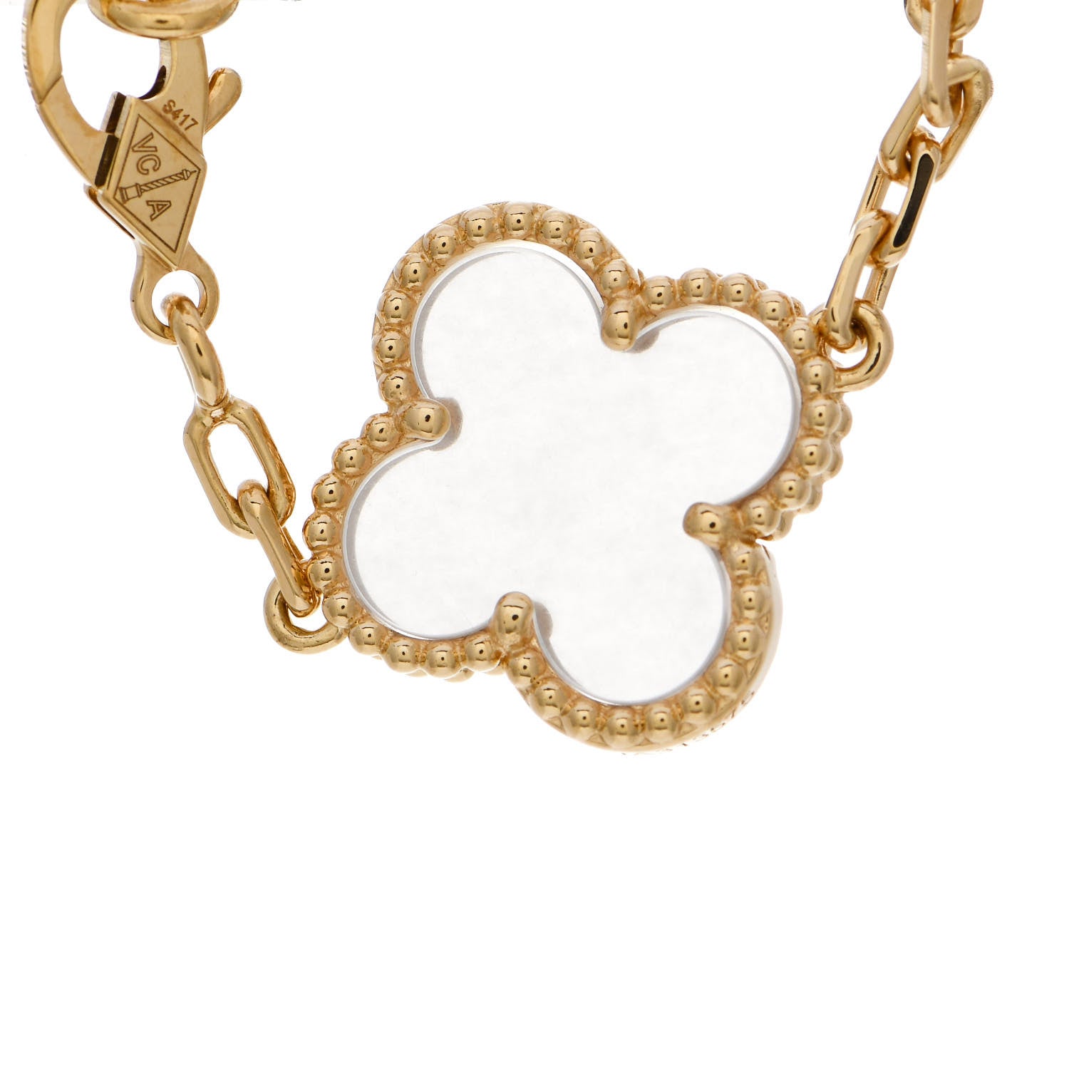 Van Cleef & Arpels 18K Yellow Gold Rock Crystal 5 Motifs Vintage Alhambra Bracelet 3 of 4