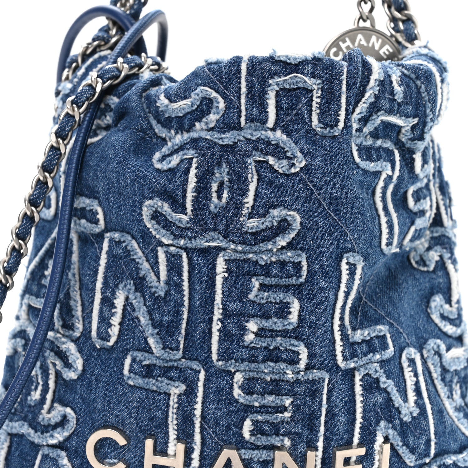 Chanel Washed Denim Logo Embroidered Mini Chanel 22 Blue 8 of 11