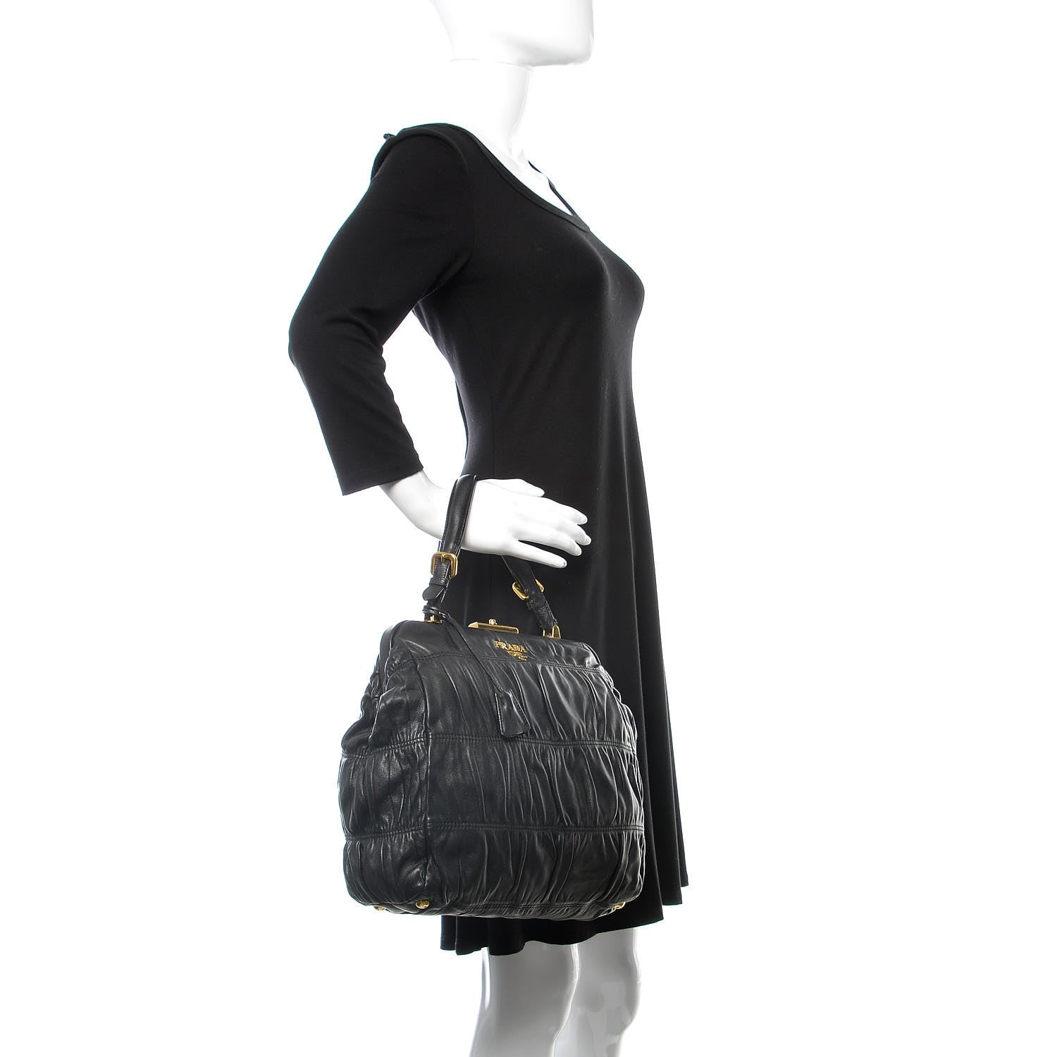 Prada Nappa Dressy Gaufre Framed Tote Black 2 of 10