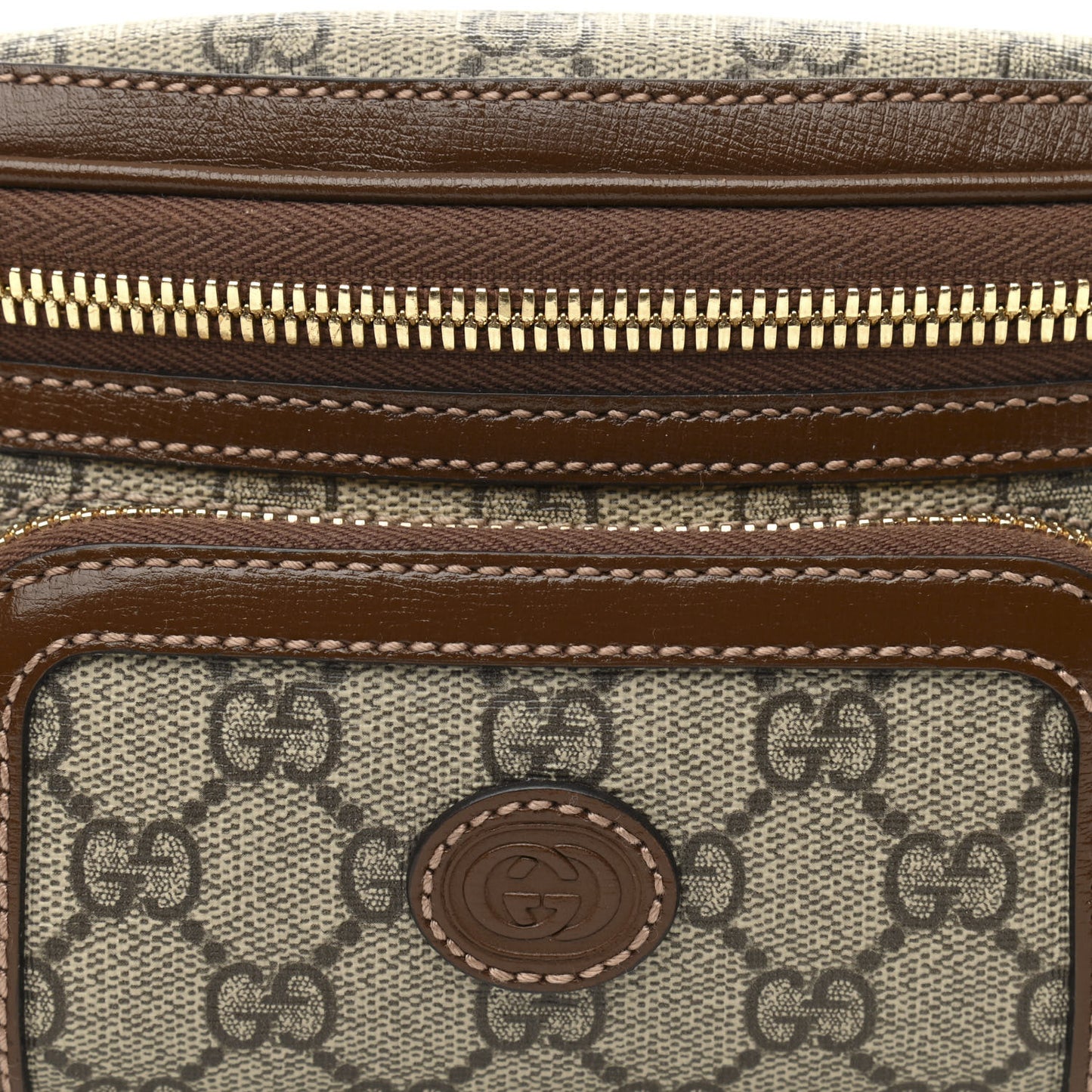 GG Supreme Monogram Textured Calfskin Retro Interlocking G Belt Bag Beige Ebony Brown Sugar