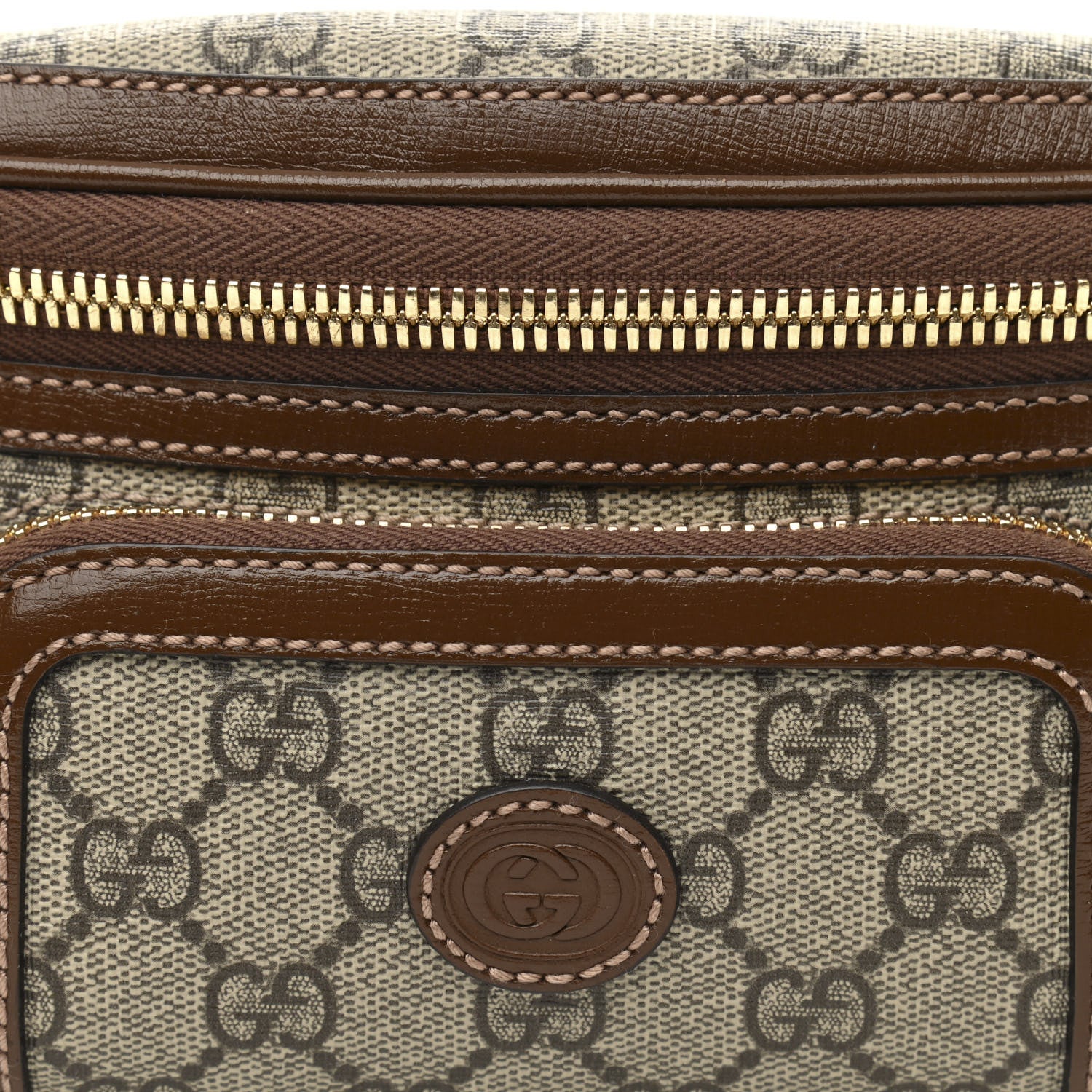 Gucci GG Supreme Monogram Textured Calfskin Retro Interlocking G Belt Bag Beige Ebony Brown Sugar 7 of 10