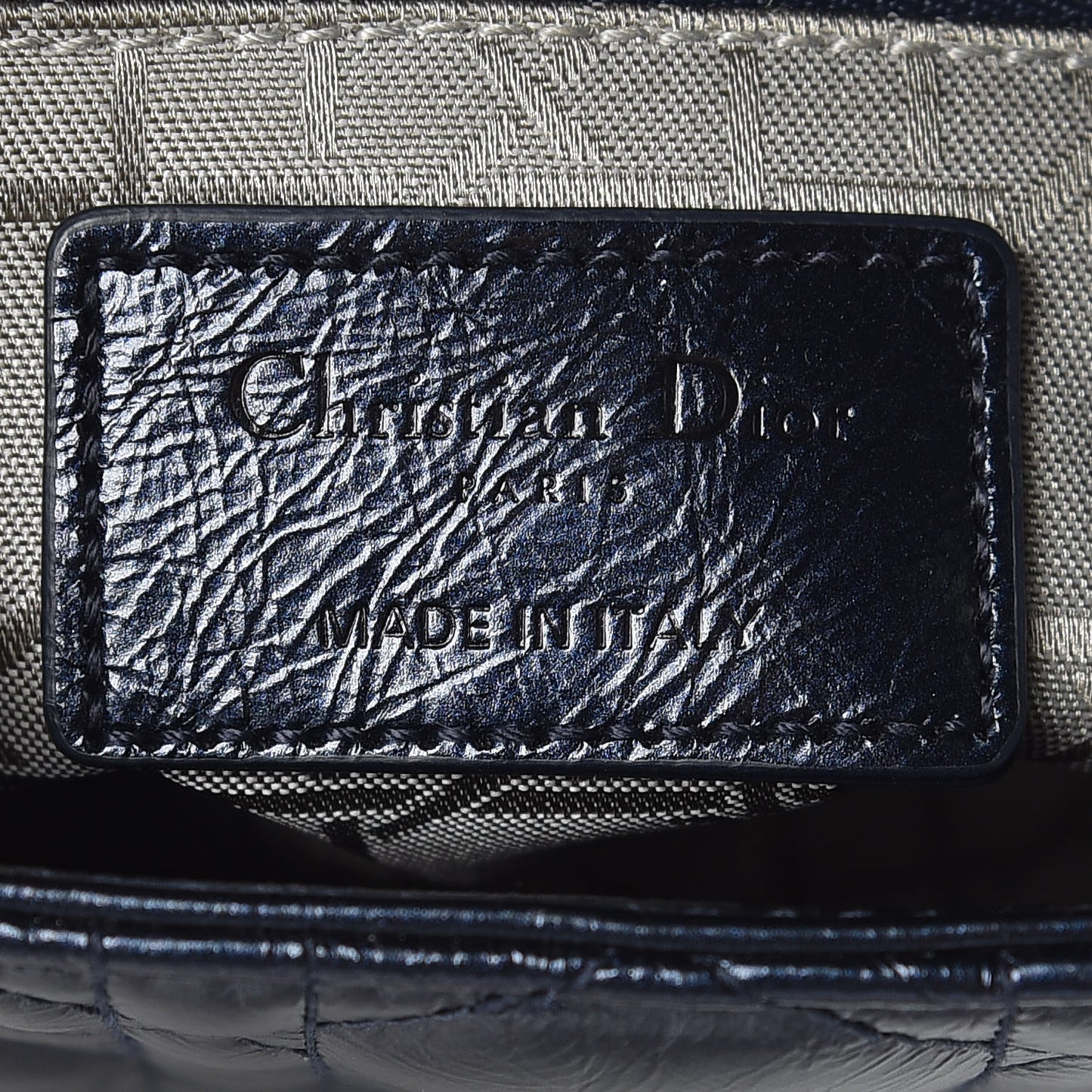 Metallic Calfskin Cannage Mini Lady Dior Marine