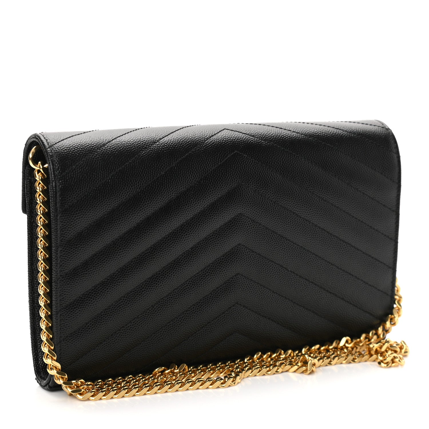 Saint Laurent Grain De Poudre Matelasse Chevron Monogram Chain Wallet Black 2 of 10
