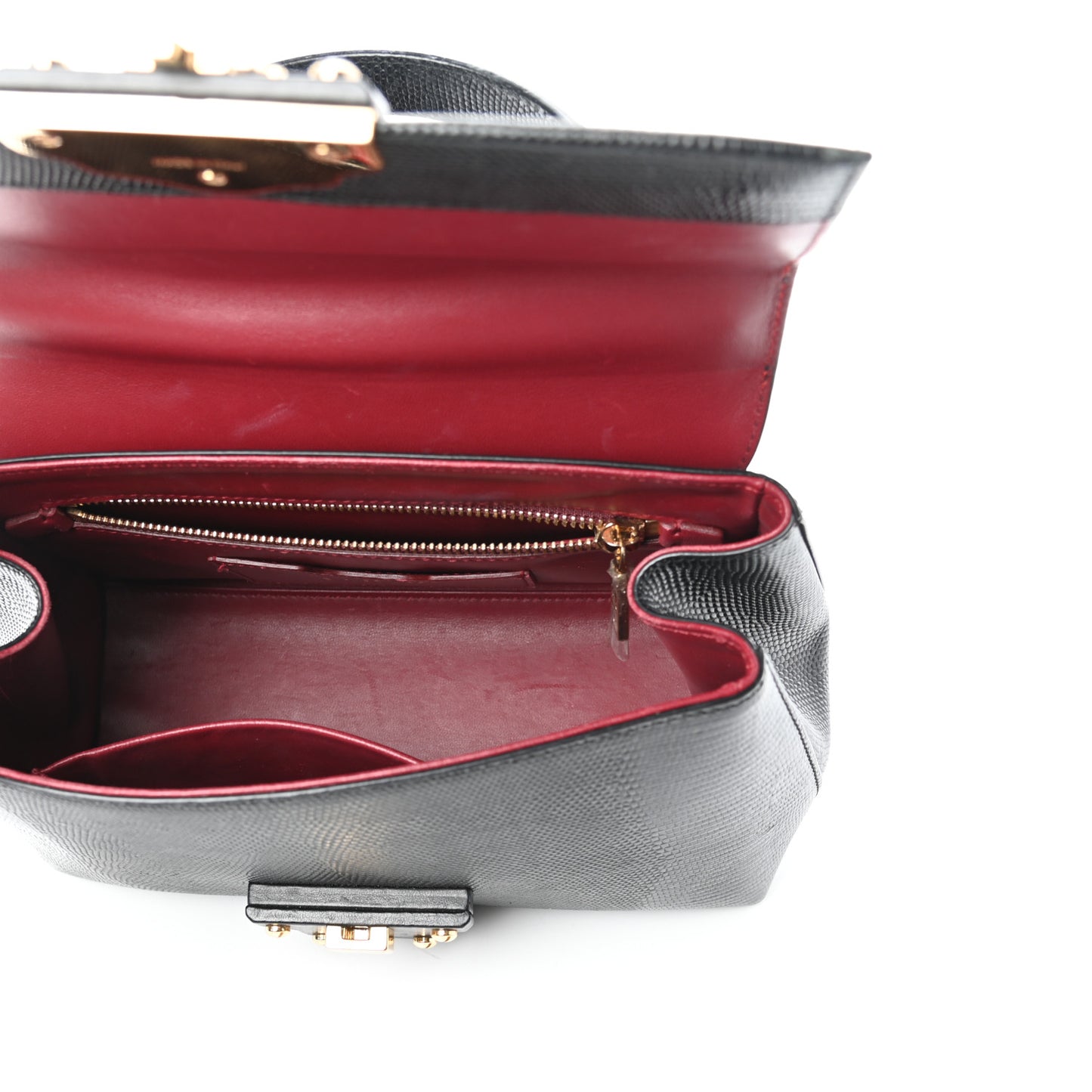 Calfskin Iguana Embossed Small Lucia Satchel Black