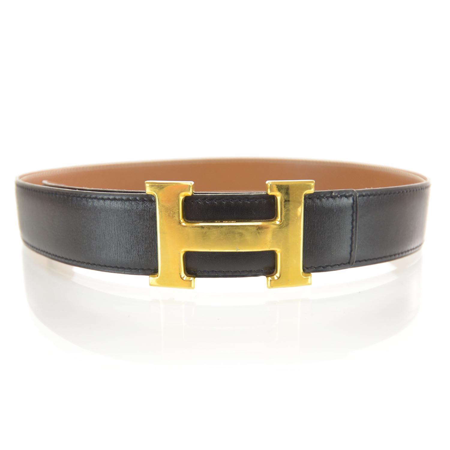 Hermes Leather Reversible H Belt 80 Black Gold 1 of 6