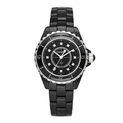 Chanel Stainless Steel Ceramic Diamond 33mm J12 Quartz Watch Black 1 of 4