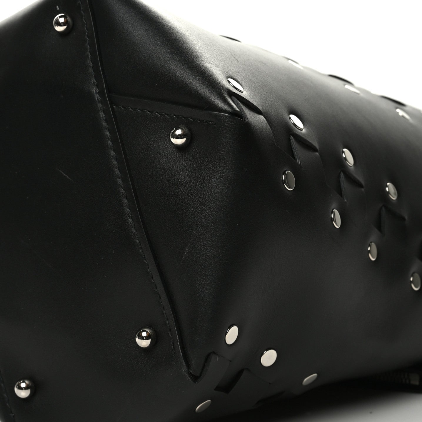 Calfskin Medium Studded Hex Bucket Black