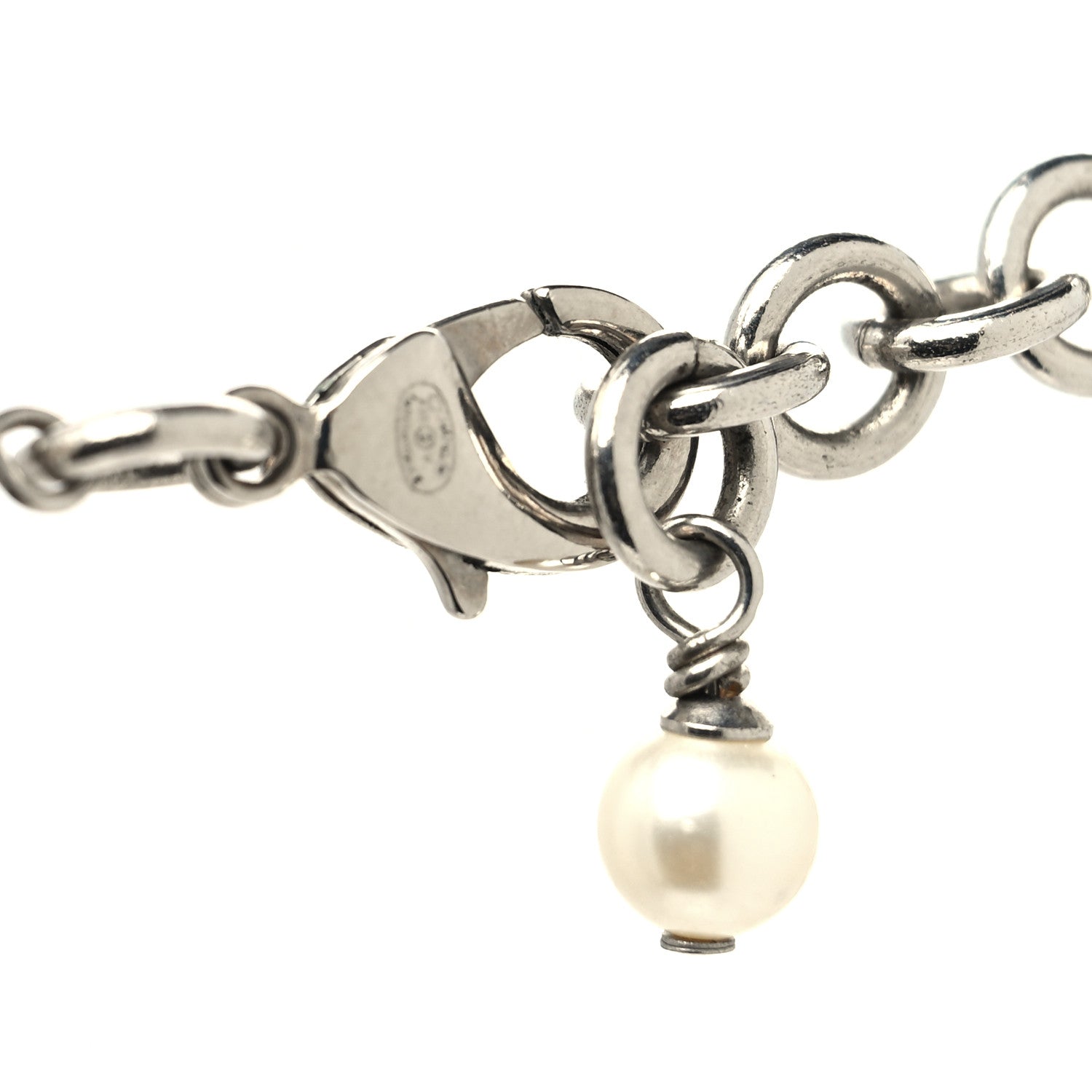 Chanel Graduated Pearl Crystal CC Long Necklace Silver 4 of 5