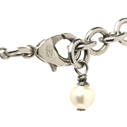 Chanel Graduated Pearl Crystal CC Long Necklace Silver 4 of 5