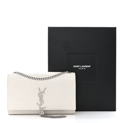 Saint Laurent Calfskin Crocodile Embossed Medium Classic Monogram Kate Tassel Satchel Crema Soft 13 of 13