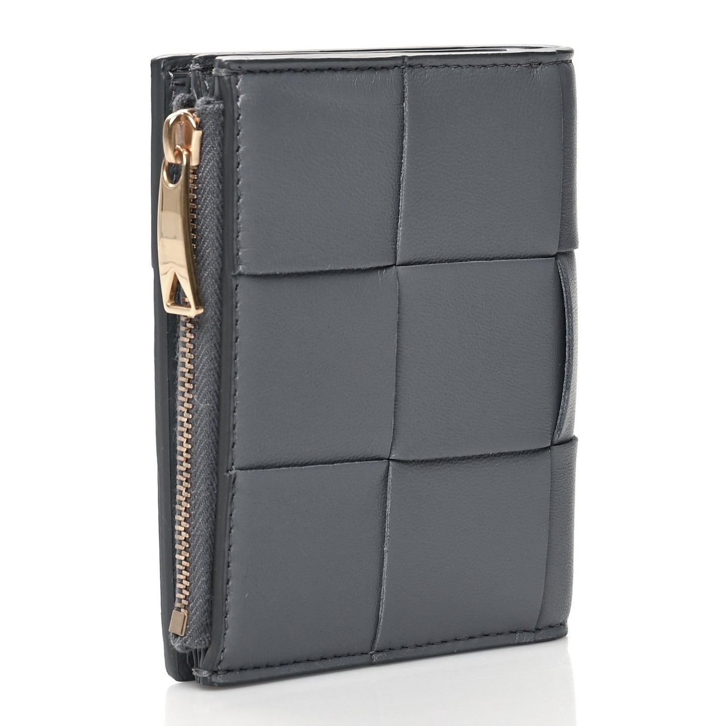 Nappa Maxi Intrecciato Bifold Zip Wallet Thunder