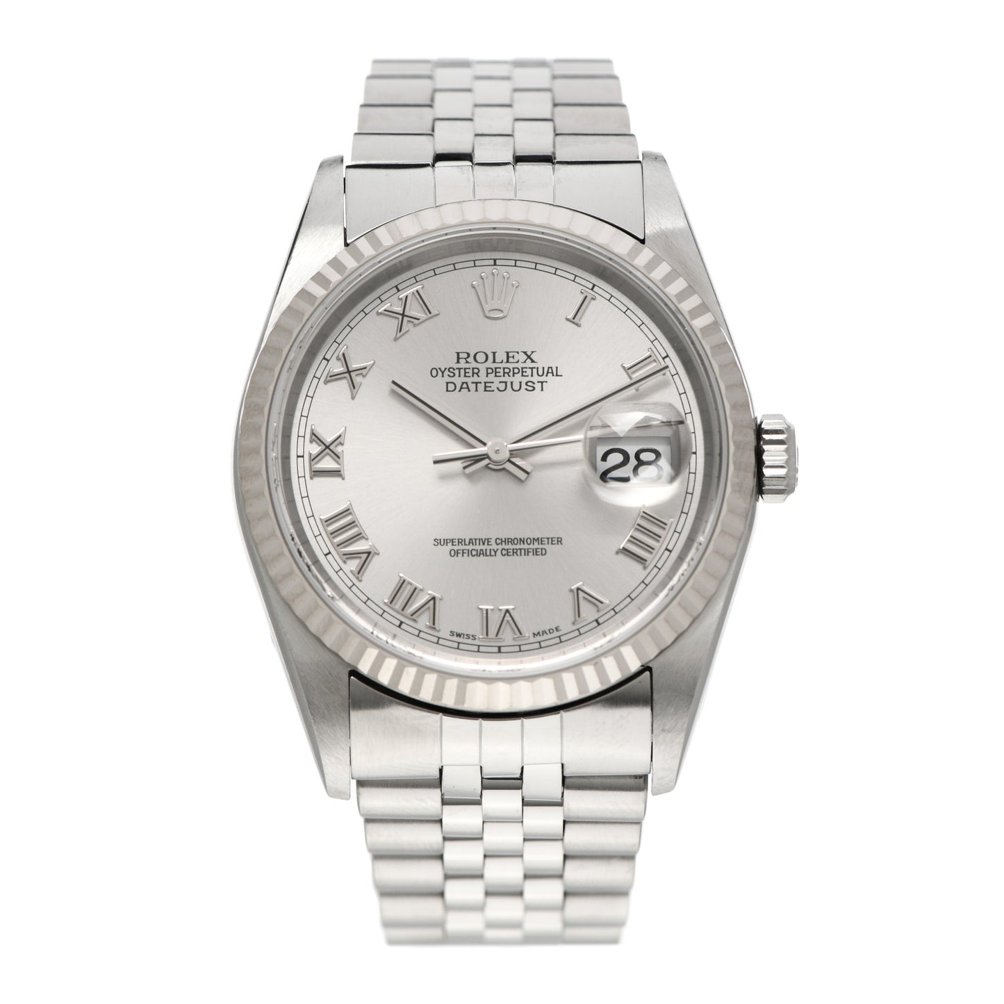 Stainless Steel 18K White Gold 36mm Oyster Perpetual Datejust Watch Silver Roman 16234