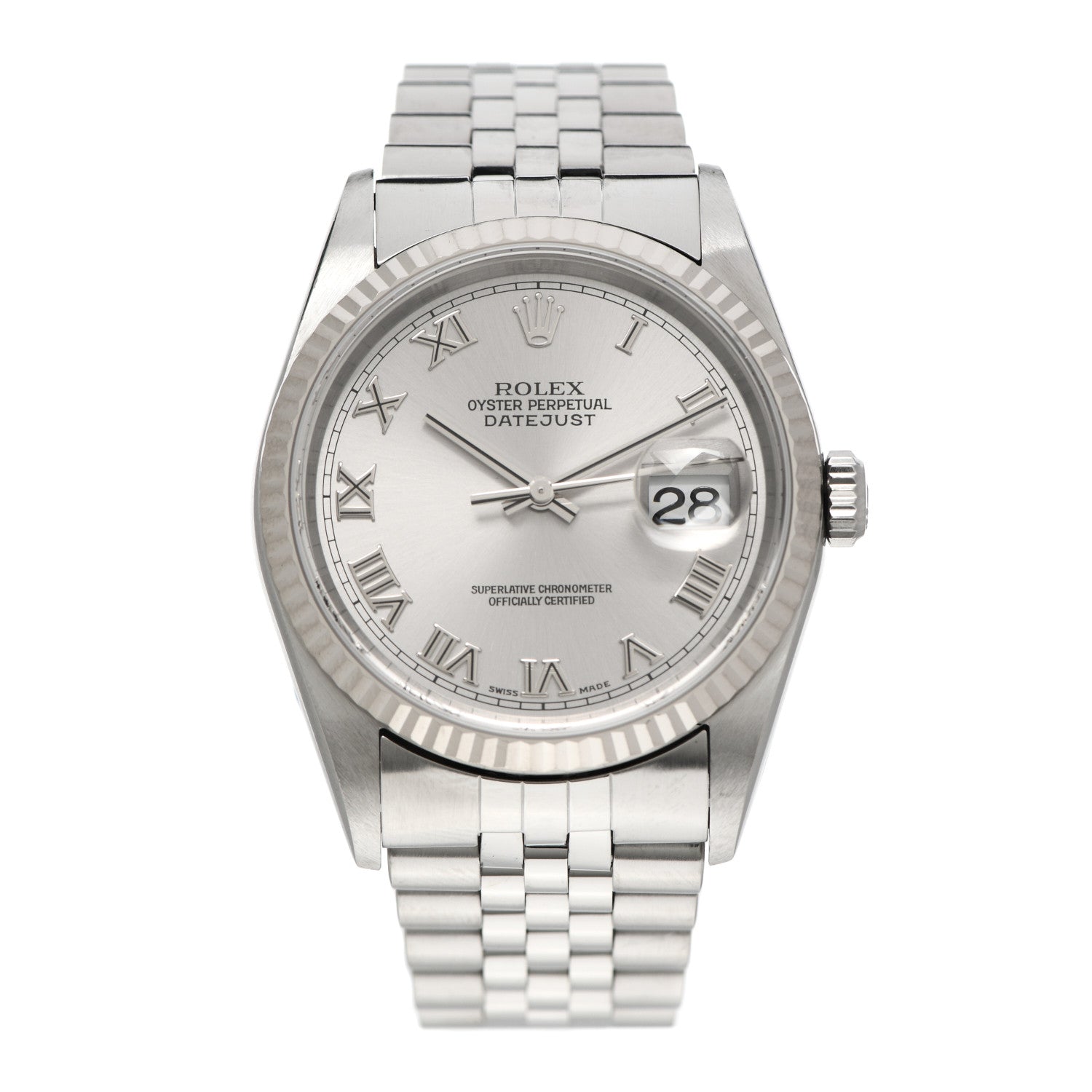 Rolex Stainless Steel 18K White Gold 36mm Oyster Perpetual Datejust Watch Silver Roman 16234 1 of 6