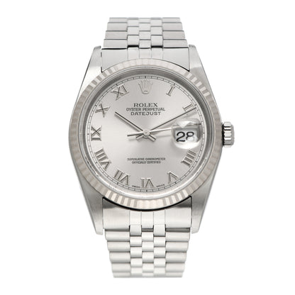 Rolex Stainless Steel 18K White Gold 36mm Oyster Perpetual Datejust Watch Silver Roman 16234 1 of 6