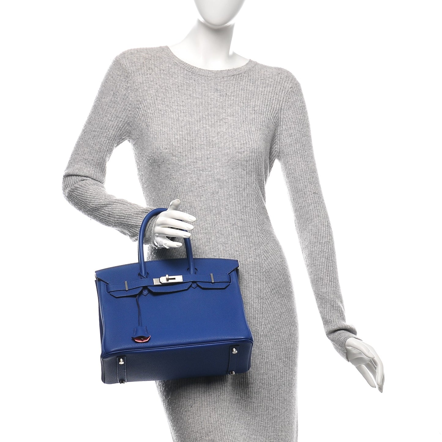 Togo Horseshoe Birkin 30 Bleu Electrique Rose Lipstick