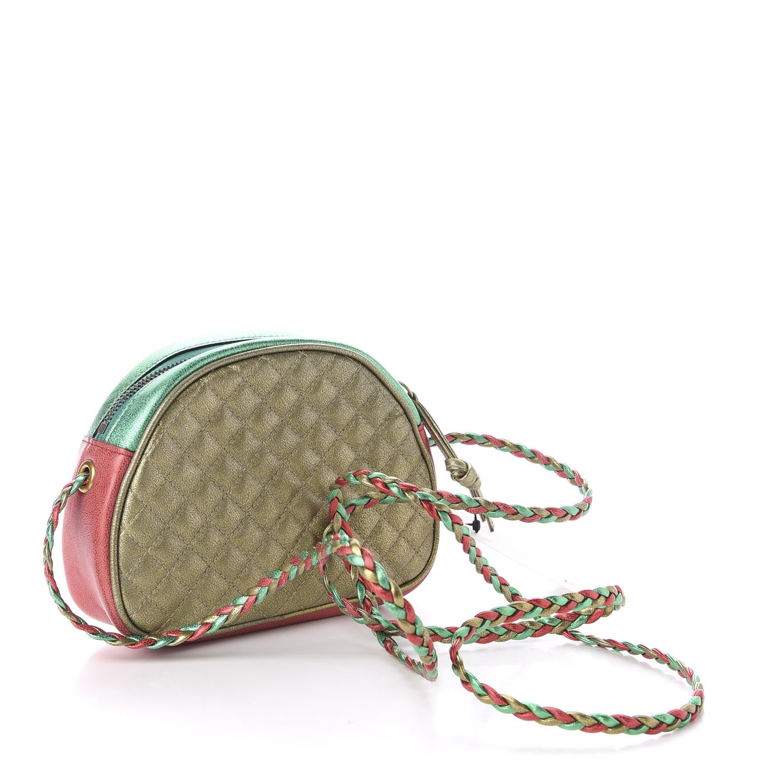 Gucci Laminated Nappa Trapuntata Mini Zumi Dome Shoulder Bag Rosso Jasmine Green Rame 3 of 10